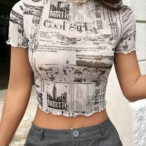 Printed Beige Crop Top See Through